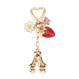 26 English letter keychain strawberry butterfly metal bag pendant accessory girl