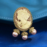 Rhinestone beauty head brooch electroplated alloy retro chest flower women's clothing accessory pin