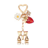 26 English letter keychain strawberry butterfly metal bag pendant accessory girl