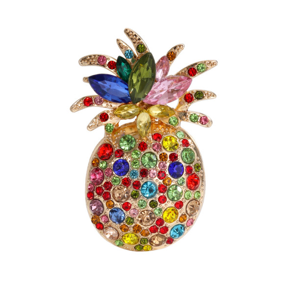 Colorful diamond studded fruit pineapple brooch, chest flower, women's accessories, brooch jewelry
