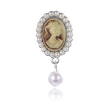 Rhinestone beauty head brooch electroplated alloy retro chest flower women's clothing accessory pin