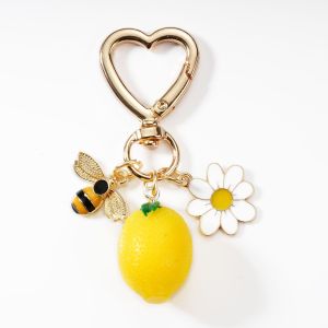 Peach Heart Sweet Translucent Strawberry Flower Heart shaped Keychain Ins Bag Key Decoration Car Pendant