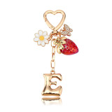 26 English letter keychain strawberry butterfly metal bag pendant accessory girl