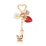 26 English letter keychain strawberry butterfly metal bag pendant accessory girl