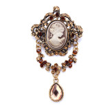 Rhinestone beauty head brooch electroplated alloy retro chest flower women's clothing accessory pin