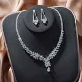 Bridal zircon set, feminine necklace, earrings, two-piece set, banquet wedding dress accessories