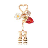 26 English letter keychain strawberry butterfly metal bag pendant accessory girl