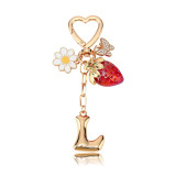 26 English letter keychain strawberry butterfly metal bag pendant accessory girl