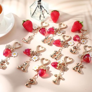26 English letter keychain strawberry butterfly metal bag pendant accessory girl