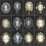 Rhinestone beauty head brooch electroplated alloy retro chest flower women's clothing accessory pin