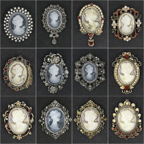 Rhinestone beauty head brooch electroplated alloy retro chest flower women's clothing accessory pin