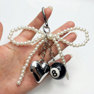 Sweet Girl Pearl Bow Silver Love Pendant Keychain Bluetooth Earphone Pendant