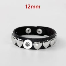 12mm  snap button  Bracelet  Adjustable Punk Heart Bracelet PU Leather Hip-Hop Wristband