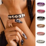 12mm  snap button  Bracelet  Round rivet punk couple leather bracelet