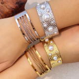 Titanium steel pearl bracelet, non fading stainless steel jewelry