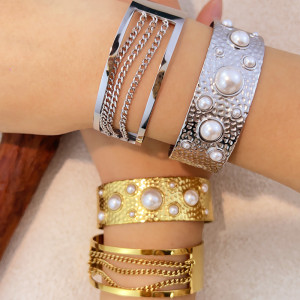 Titanium steel pearl bracelet, non fading stainless steel jewelry