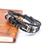 Guitar instrument leather bracelet music four fold buckle adjustable hand woven bracelet
