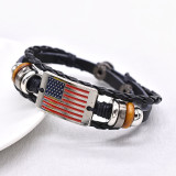 Vintage woven leather bracelet with red, white, blue, national flag color bead bracelet