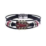 Music Guitar Genuine Leather Bracelet Drip Oil Stainless Steel Buckle Braided Leather Bracelet