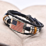 Vintage woven leather bracelet with red, white, blue, national flag color bead bracelet