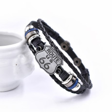 Hand woven genuine leather bracelet for Route 66 in the United States