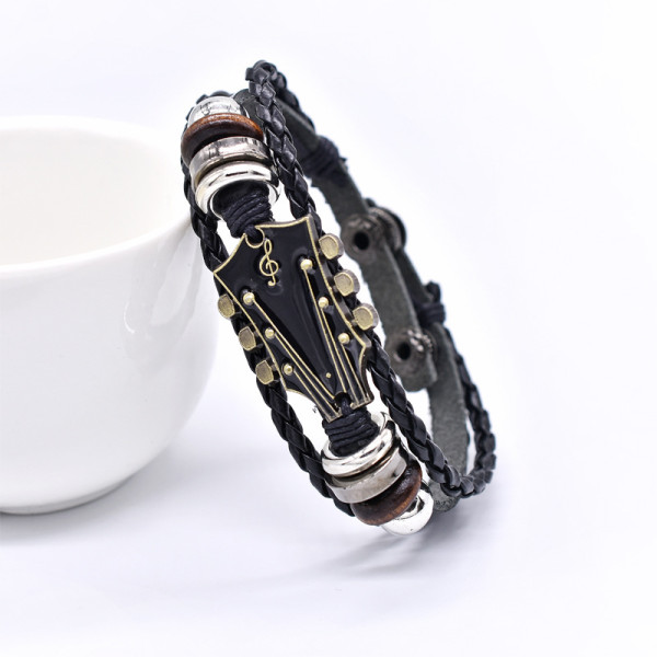 Guitar instrument leather bracelet music four fold buckle adjustable hand woven bracelet