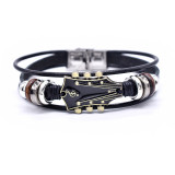 Music Guitar Genuine Leather Bracelet Drip Oil Stainless Steel Buckle Braided Leather Bracelet