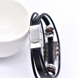 Music Guitar Genuine Leather Bracelet Drip Oil Stainless Steel Buckle Braided Leather Bracelet