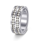 Double row rhinestone 304 stainless steel rotatable ring 8mm ring for ladies