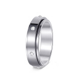 Rotating pressure reducing stainless steel gold luxury six diamond ring