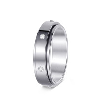 Rotating pressure reducing stainless steel gold luxury six diamond ring