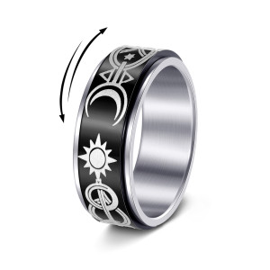 New Eternal Star Moon Ring with Rotating Stress Relieving Ring 304 stainless steel