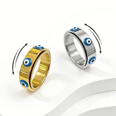 New Blue Evil Eye Rotating 304 Stainless Steel Ring for Men and Women