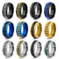 Men's chain rotatable stainless steel pressure reducing ring chain ring