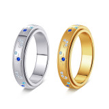 Rotating Stress Relieving Ring Sun Moon Color Diamond Women's Starry Sky stainless steel Ring