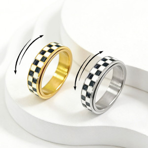 304 stainless steel black and white checkered ring, rotatable checkerboard ring