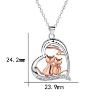 Couple Cat Necklace,  zircon Cute Female Pendant
