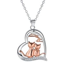 Couple Cat Necklace,  zircon Cute Female Pendant