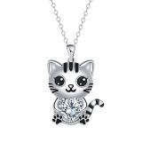 Cartoon Cat Hugging Love Pendant Cute and Fashionable Black Cat Pendant Necklace for Women