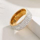 8MM Rhinestone stainless steel electroplated five row diamond ring