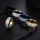 Double row diamond zircon stainless steel ring