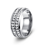 Double row diamond zircon stainless steel ring