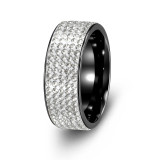 8MM Rhinestone stainless steel electroplated five row diamond ring