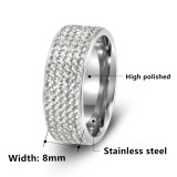 8MM Rhinestone stainless steel electroplated five row diamond ring