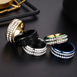 Double row diamond zircon stainless steel ring
