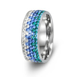 8MM Rhinestone stainless steel electroplated five row diamond ring