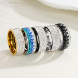 8MM Rhinestone stainless steel electroplated five row diamond ring