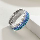 8MM Rhinestone stainless steel electroplated five row diamond ring