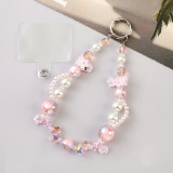 Crystal Phone Chain Pearl Flower Beaded Wrist Short Phone Hanging Rope for Women