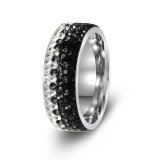 8MM Rhinestone stainless steel electroplated five row diamond ring